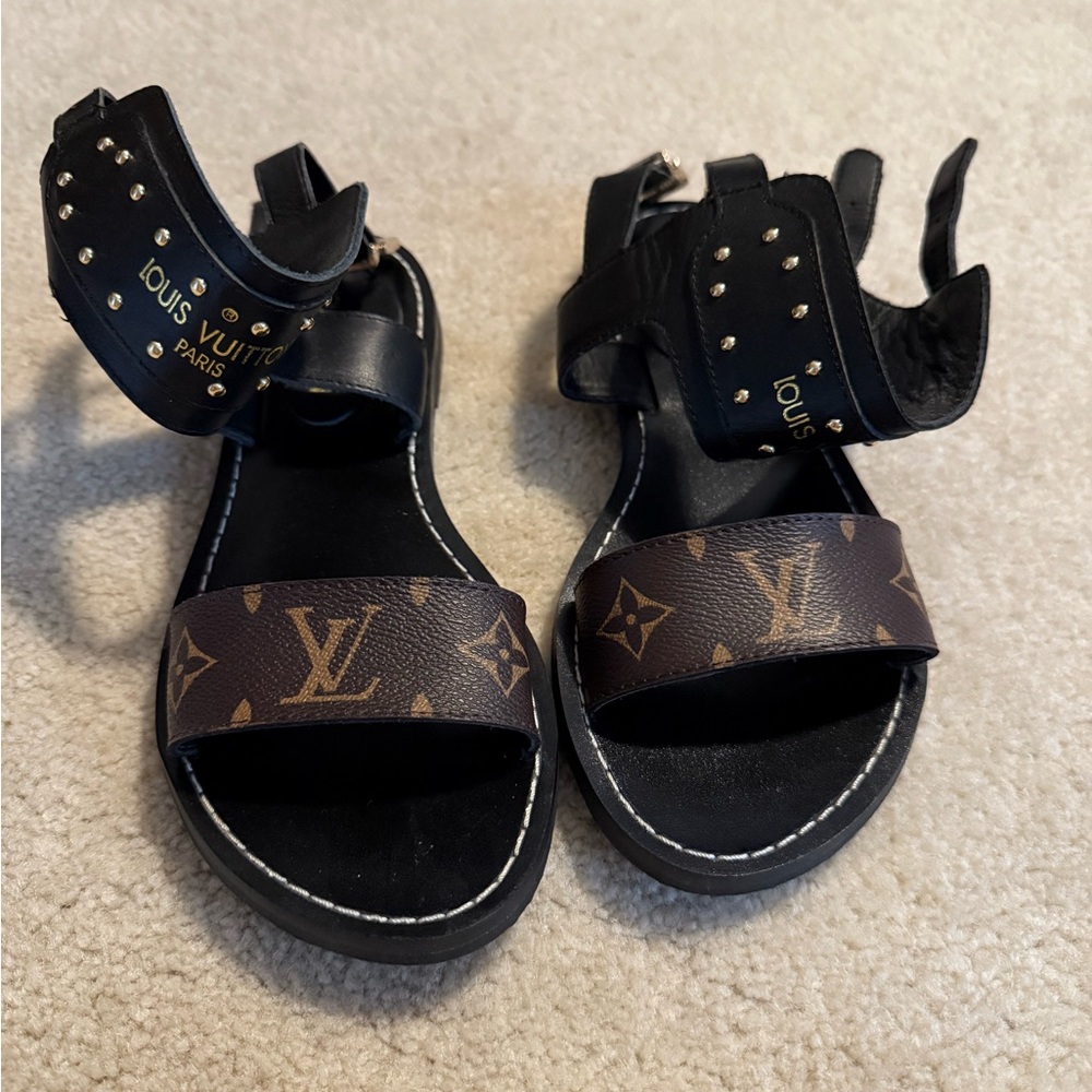 Black and Brown LV Monogram Sandals-Gladiator Style